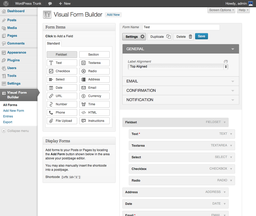 Visual_Form_Builder_settings